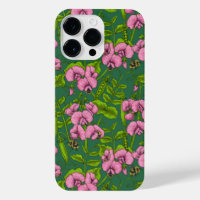 Sweet peas and bumblebees, green and pink