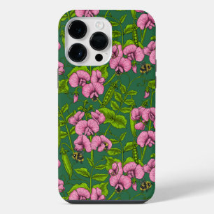 Sweet peas and bumblebees, green and pink iPhone 14 pro max case