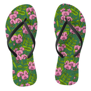 Sweet peas and bumblebees, green and pink thongs