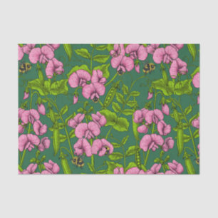 Sweet peas and bumblebees, green and pink tissue paper