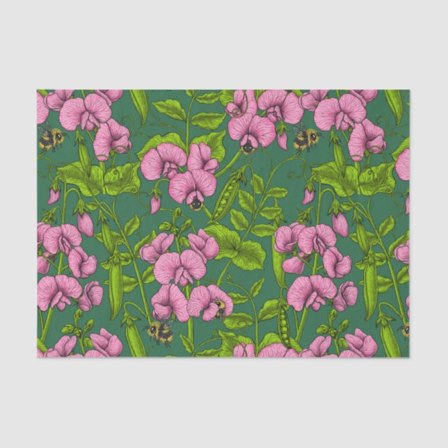 Sweet peas and bumblebees, green and pink tissue paper (Front)