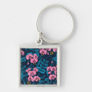 Sweet peas and bumblebees key ring