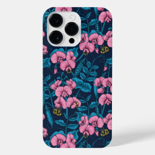 Sweet peas and bumblebees, pink and blue iPhone 14 pro max case