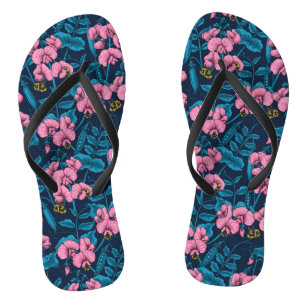 Sweet peas and bumblebees, pink and blue thongs