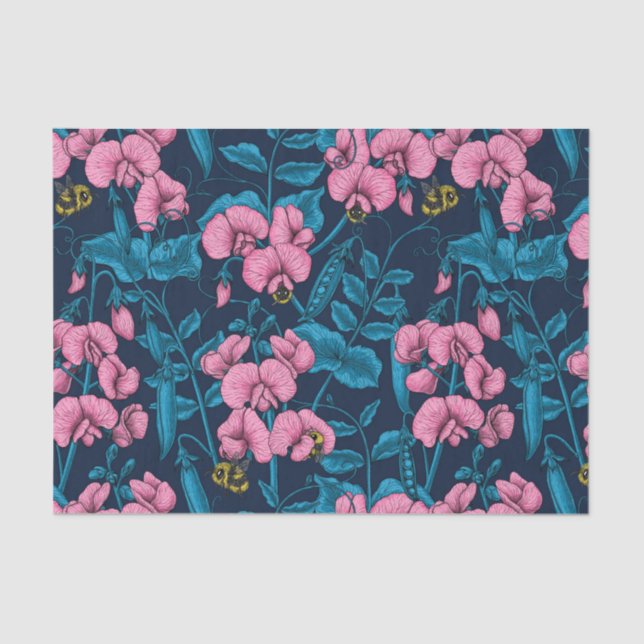 Sweet peas and bumblebees, pink and blue tissue paper (Front)