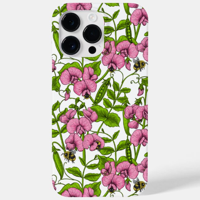 Sweet peas and bumblebees, pink, green and white Case-Mate iPhone case (Back)