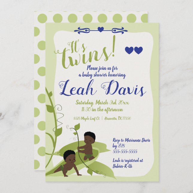Sweet Peas, Baby Boy Shower Invitations (Front/Back)