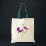 'Sweet Peas' Budget Tote Bag<br><div class="desc">A pretty tote bag in natural colour with green handles and a design of pink and purple sweet peas from a watercolor painting by Judy Adamson. See also matching gifts,  cards and apparel.</div>