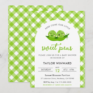 Sweet Peas Green Gingham Baby Shower Invitation