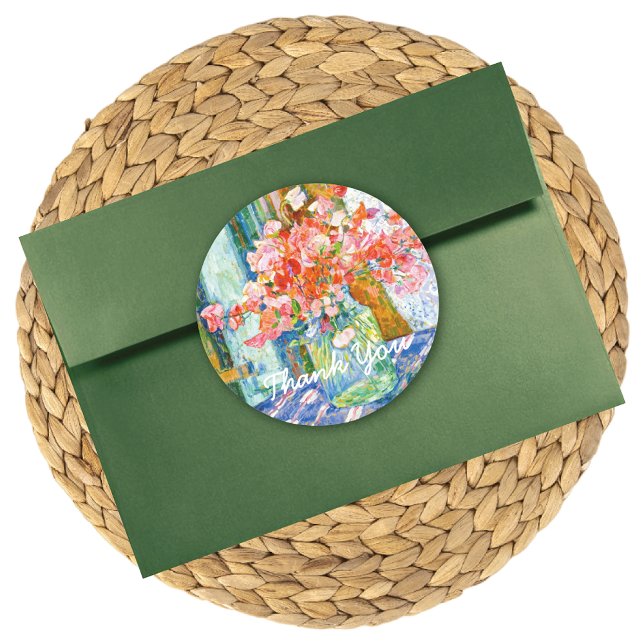 Sweet Peas in a Mason Jar Classic Round Sticker (Creator Uploaded)