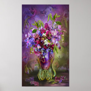 Sweet Peas In Sweet Pea Vase Art Poster/Print Poster