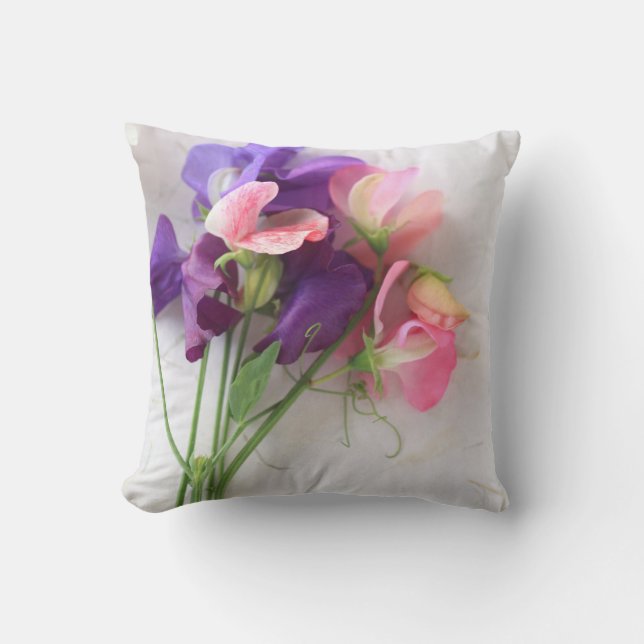 Sweet peas on textured paper cushion (Front)