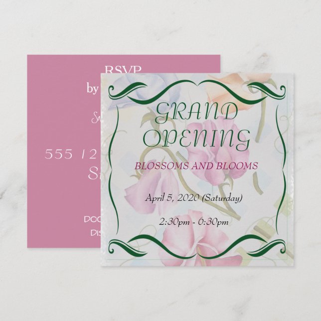 SWEET PEAS WATERCOLOR FLOWER GRAND OPENING INVITE (Front/Back)