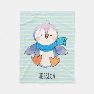 Sweet Penguin Custom Name Blanket