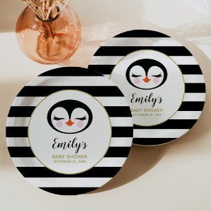 Sweet Penguin Face Baby Shower Paper Plate