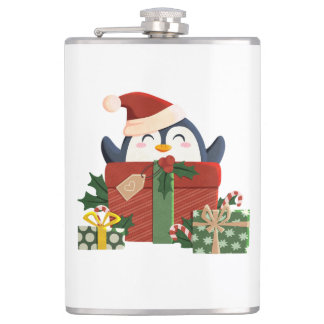 Sweet penguin wishes merry Christmas Hip Flask