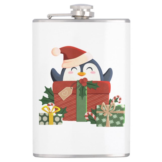 Sweet penguin wishes merry Christmas Hip Flask (Front)