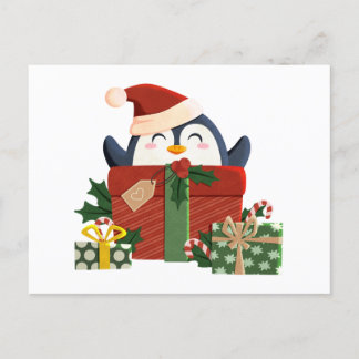 Sweet penguin wishes merry Christmas Postcard