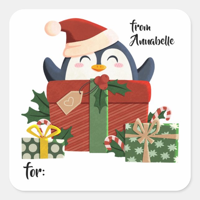 Sweet penguin wishes Merry Christmas Square Sticker (Front)
