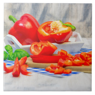 Sweet pepper still life ceramic tile