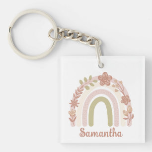 Sweet Personalised Boho Floral Rainbow  Key Ring