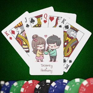 Sweet Personalised Chibi-Style Dumpling Couple Playing Cards
