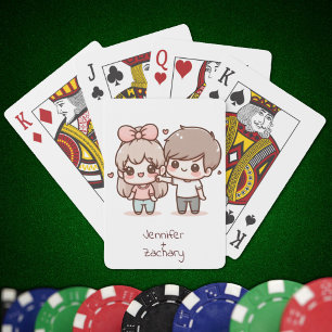 Sweet Personalised Chibi-Style Flirting Couple  Playing Cards