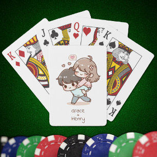 Sweet Personalised Chibi-Style Playful Couple  Playing Cards