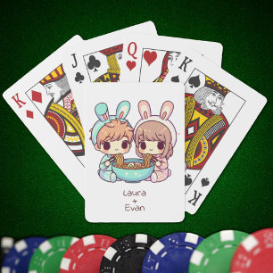 Sweet Personalised Chibi-Style Ramen Couple Playing Cards