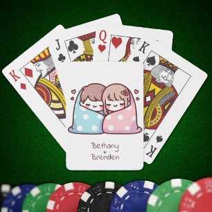 Sweet Personalised Chibi-Style Snuggle Couple Playing Cards