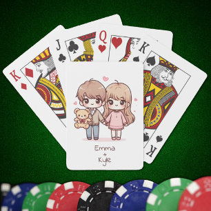 Sweet Personalised Chibi-Style Teddy Bear Couple Playing Cards