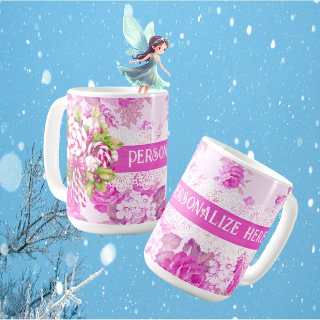  Sweet Personalised Pink and Purple Christmas Coffee Mug (Personalize this mug for someone special, maybe fill it with candy canes for a sweet gift!)