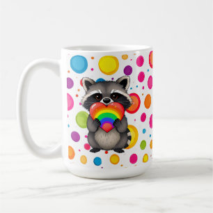 Sweet Personalised Racoon with Rainbow Heart Coffee Mug