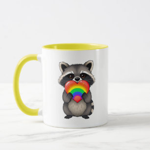 Sweet Personalised Racoon with Rainbow Heart Mug