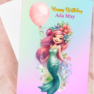 Sweet Personalized Mermaid Birthday Card for Girls