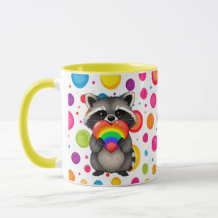 Sweet Personalized Raccoon with Rainbow Heart Mug