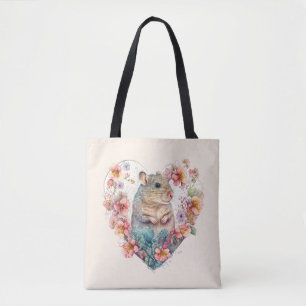 Sweet Pet Mouse in a Floral Heart Wreath Tote Bag
