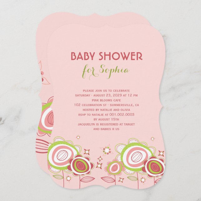 Sweet Petite Pink Blossoms Floral Girl Baby Shower Invitation (Front/Back)