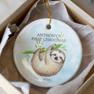 Sweet Photo Sloth Baby's First Christmas Ornament
