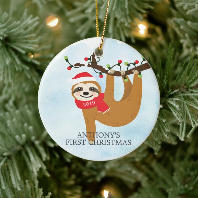 Sweet Photo Sloth Baby's First Christmas Ornament (Tree)