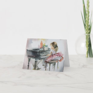 Sweet Pianist Little girl playing Piano Card