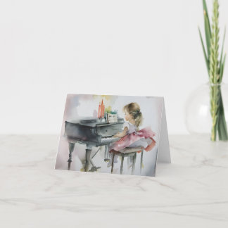 Sweet Pianist Little girl playing Piano Card