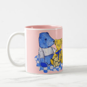 sweet picture of three cute old teddies kids Two-Tone coffee mug