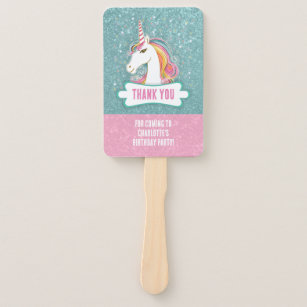 Sweet Pink and Blue Unicorn Birthday Party Hand Fan