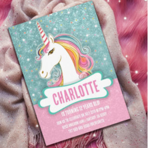 Sweet Pink and Blue Unicorn Birthday Party Invitation