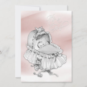 Sweet Pink and Grey Baby Girl Shower Invitation