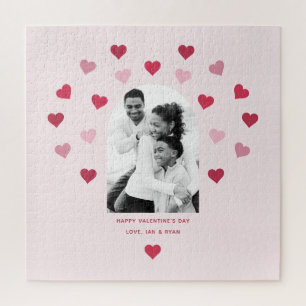 Sweet Pink and Red Heart Patterned Photo Valentine Jigsaw Puzzle