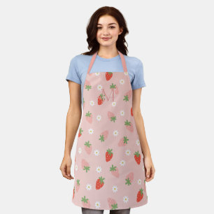 Sweet Pink and Red Strawberries Monogram Apron
