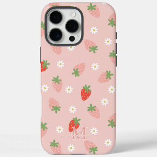 Sweet Pink and Red Strawberries Monogram iPhone 16 Pro Max Case