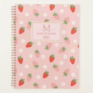 Sweet Pink and Red Strawberries Monogram Daily Planner